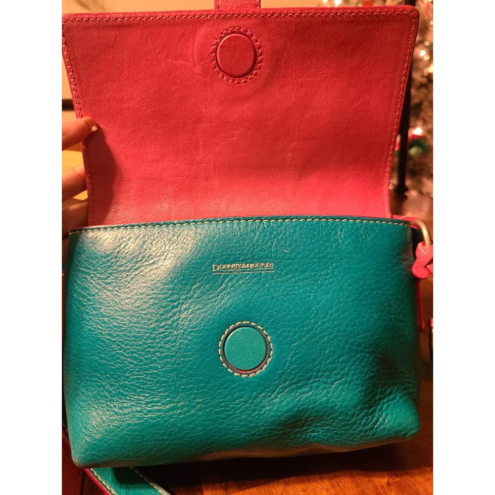 Dooney & Bourke Vintage Heart Flap Crossbody Turquois Pink Leather Small - Picture 8 of 10